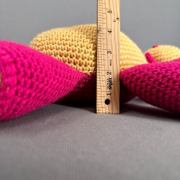 Hand Crochet Teddy Bear Plush Blanket Set Stuffed Animal Afghan Pink Blue Retro - Picture 16 of 16